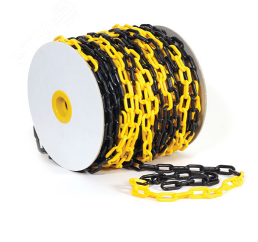 Изображение товара Пластиковая сигнальная цепь черно-желтая 50м 6мм для ограждений