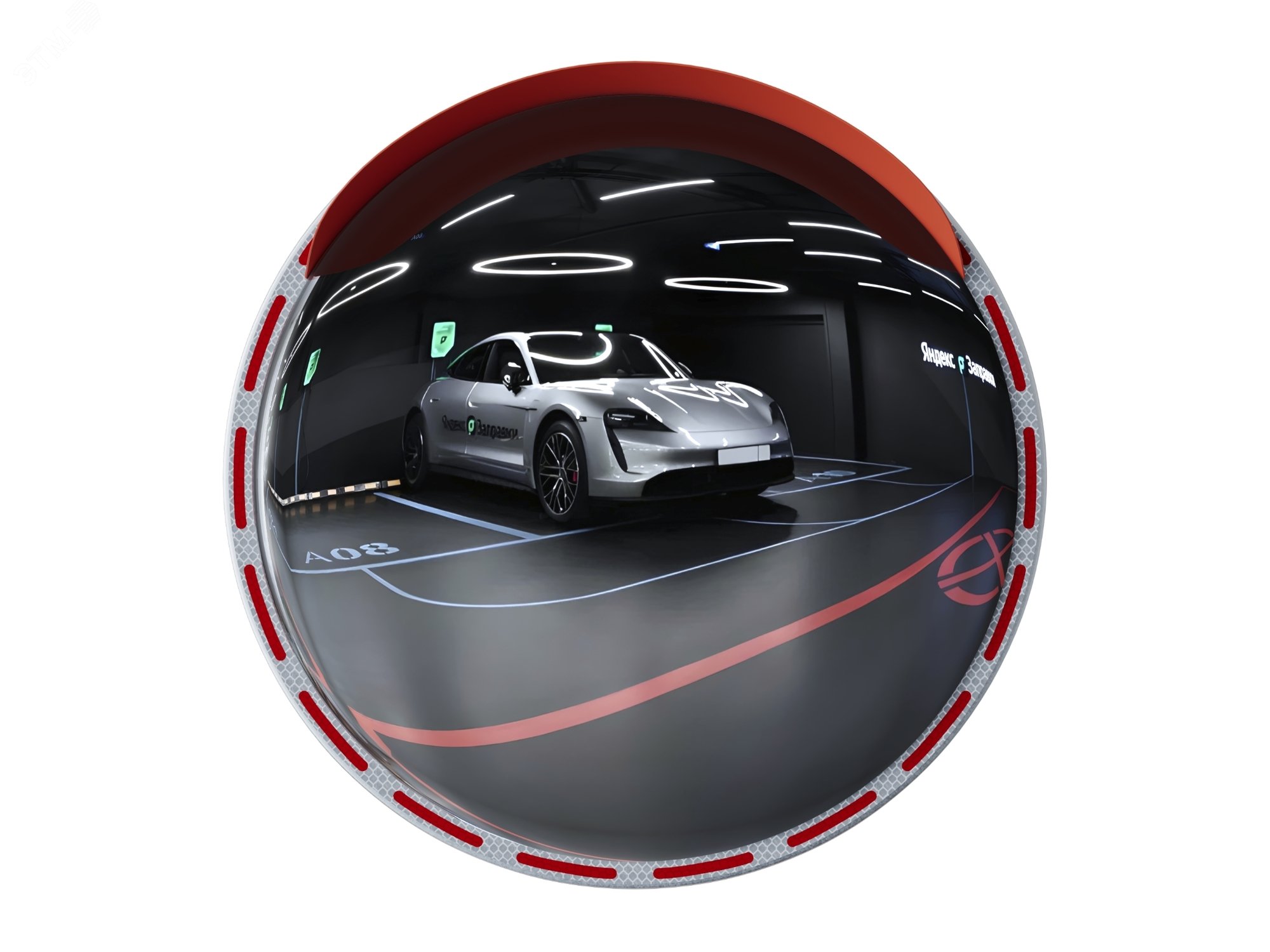 Изображение товара Сферическое зеркало d-600 мм из нержавеющей стали с козырьком для улицы