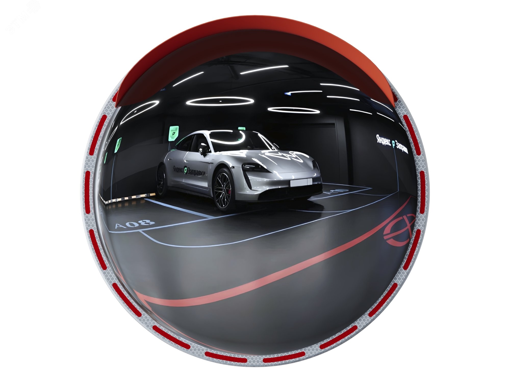 Изображение товара Сферическое зеркало из нержавеющей стали d-800 мм с козырьком уличное