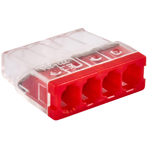 Клемма соединительная  4-контактная с пастой Elеctrodeel ED 772-204-b6, сечение 0,5-2,5 мм2,  24А/450В (упаковка 6 штук)