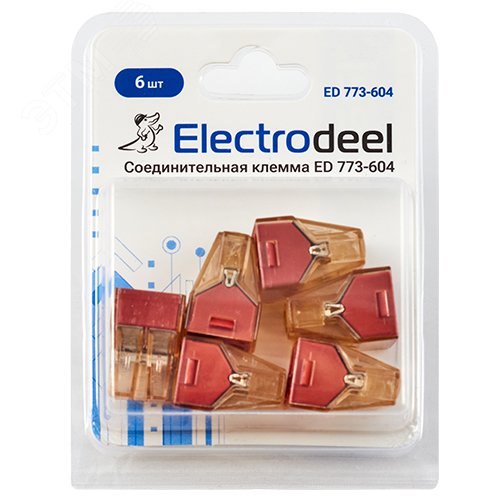 Клемма соединительная  4-контактная (6шт) Elеctrodeel. Диапазон сечений 1,5-4,0 мм2. Номинальный ток/напряжение: 32А/400В.Упаковка: блистер. ED 773-604-b6 Electrodeel - превью 3