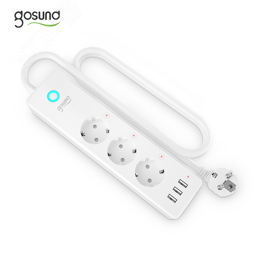 Фильтр умный сетевой Smart plug Wi-Fi, 3 розетки, 3 USB, 15А, 3680 Вт ...
