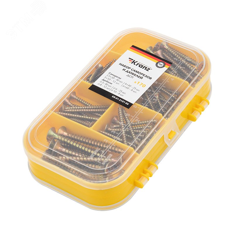 Изображение товара Набор саморезов и дюбелей для ДСП (170 шт) KRANZ (упак)