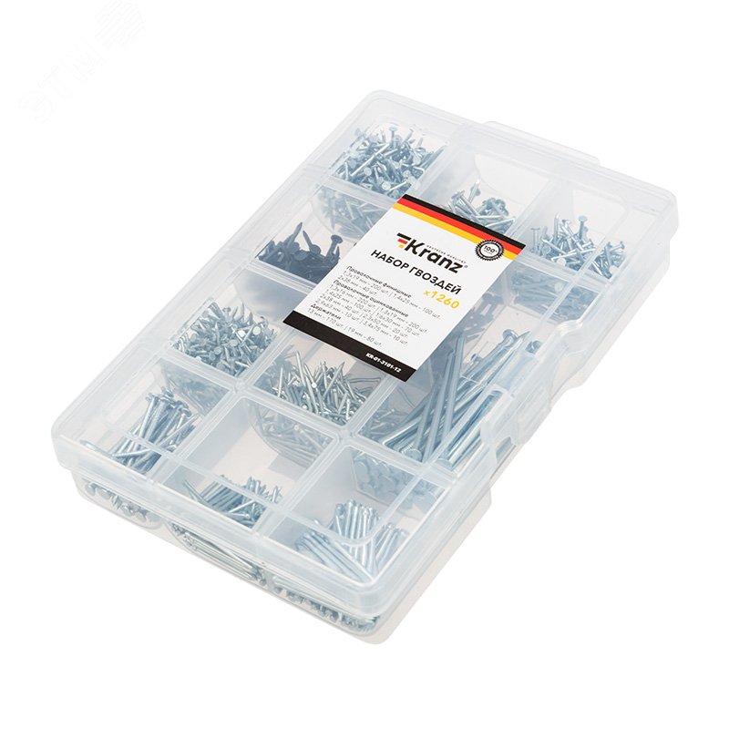 Изображение товара Набор гвоздей KRANZ (1260 шт) для строительства и ремонта