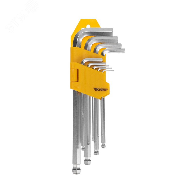 Набор ключей имбусовых HEX 1,5-10 мм, CrV, 9 шт., удлиненные, с шаром KR-12-5211 Kranz - превью
