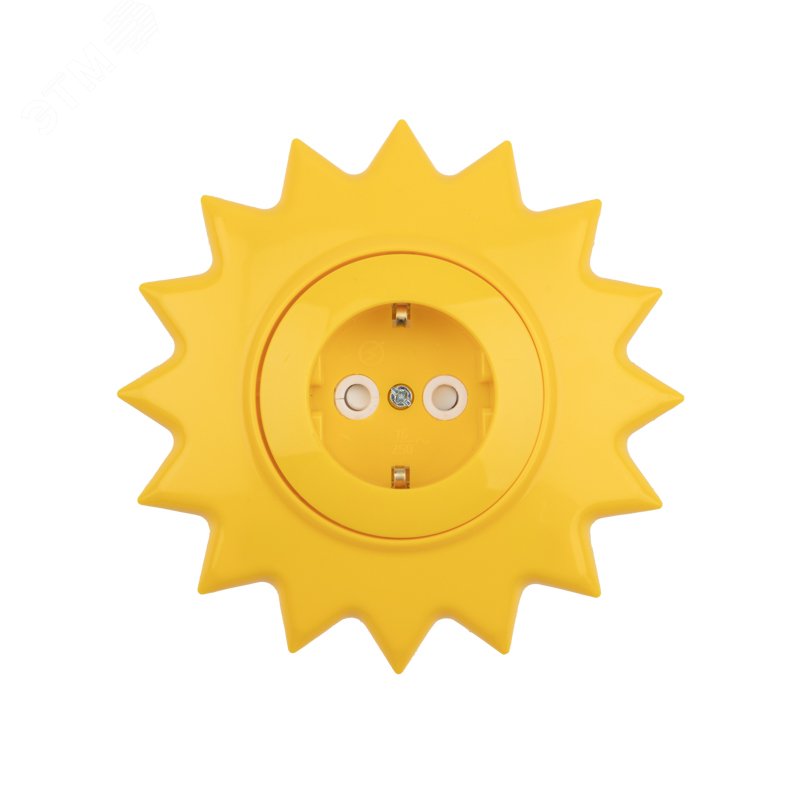 Розетка одноместная KRANZ HAPPY Солнце скрытой установки заземл и шторками, желтая KR-78-0813 Kranz - превью