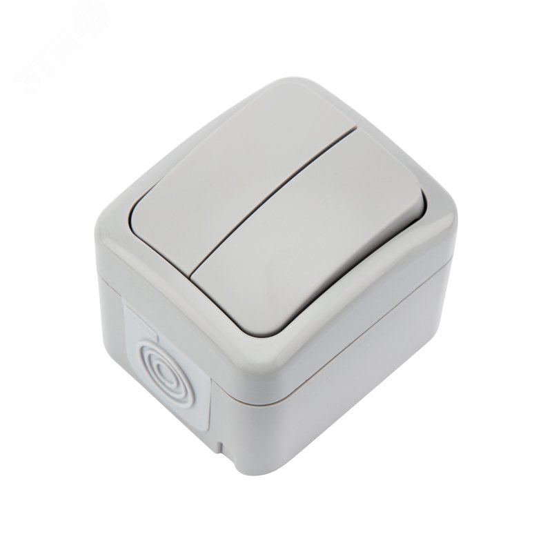 Изображение товара Двухклавишный IP54 выключатель Mini OG для улицы и влажных помещений серый