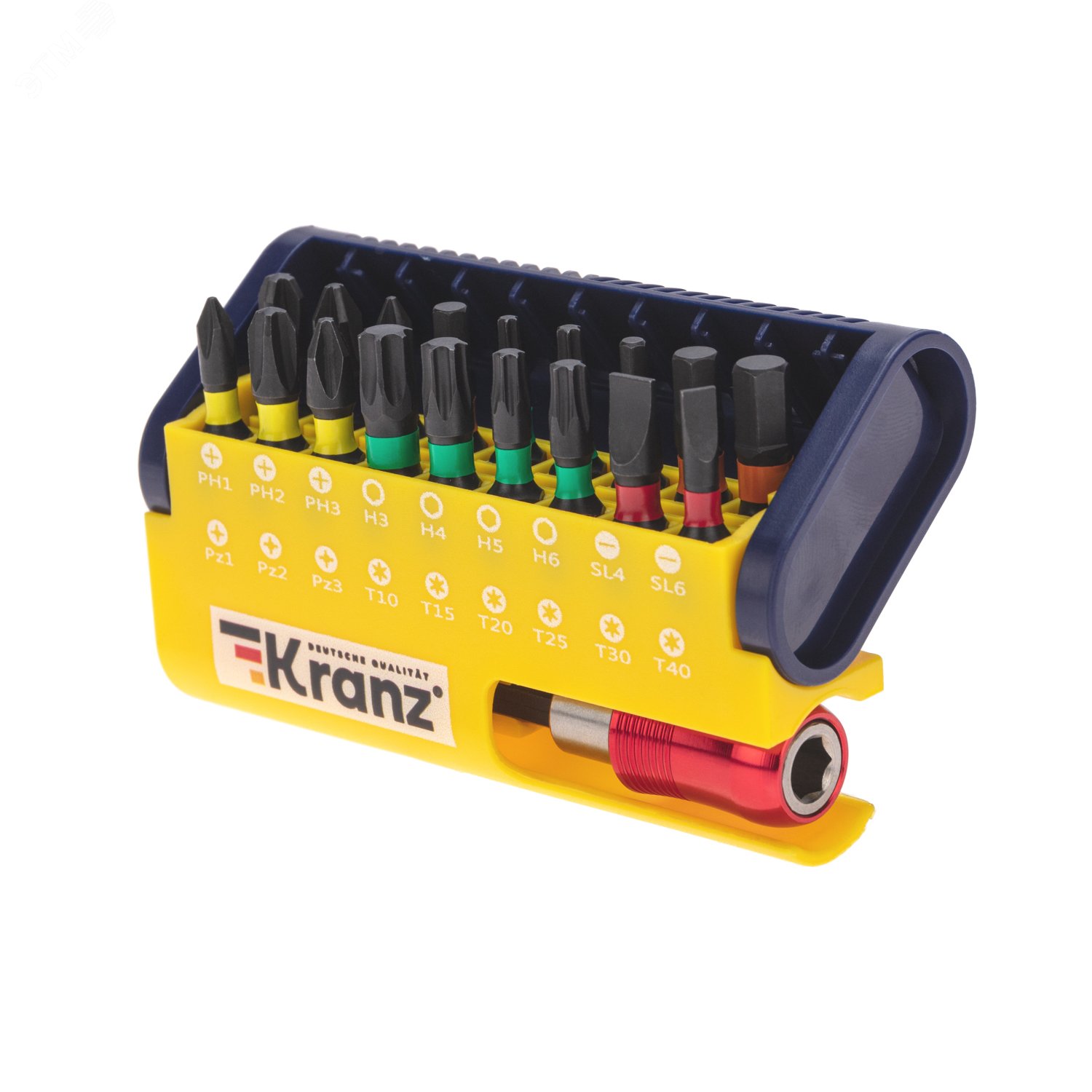 Изображение товара Набор бит с магнитным держателем и пластиковым кейсом 19 шт Kranz