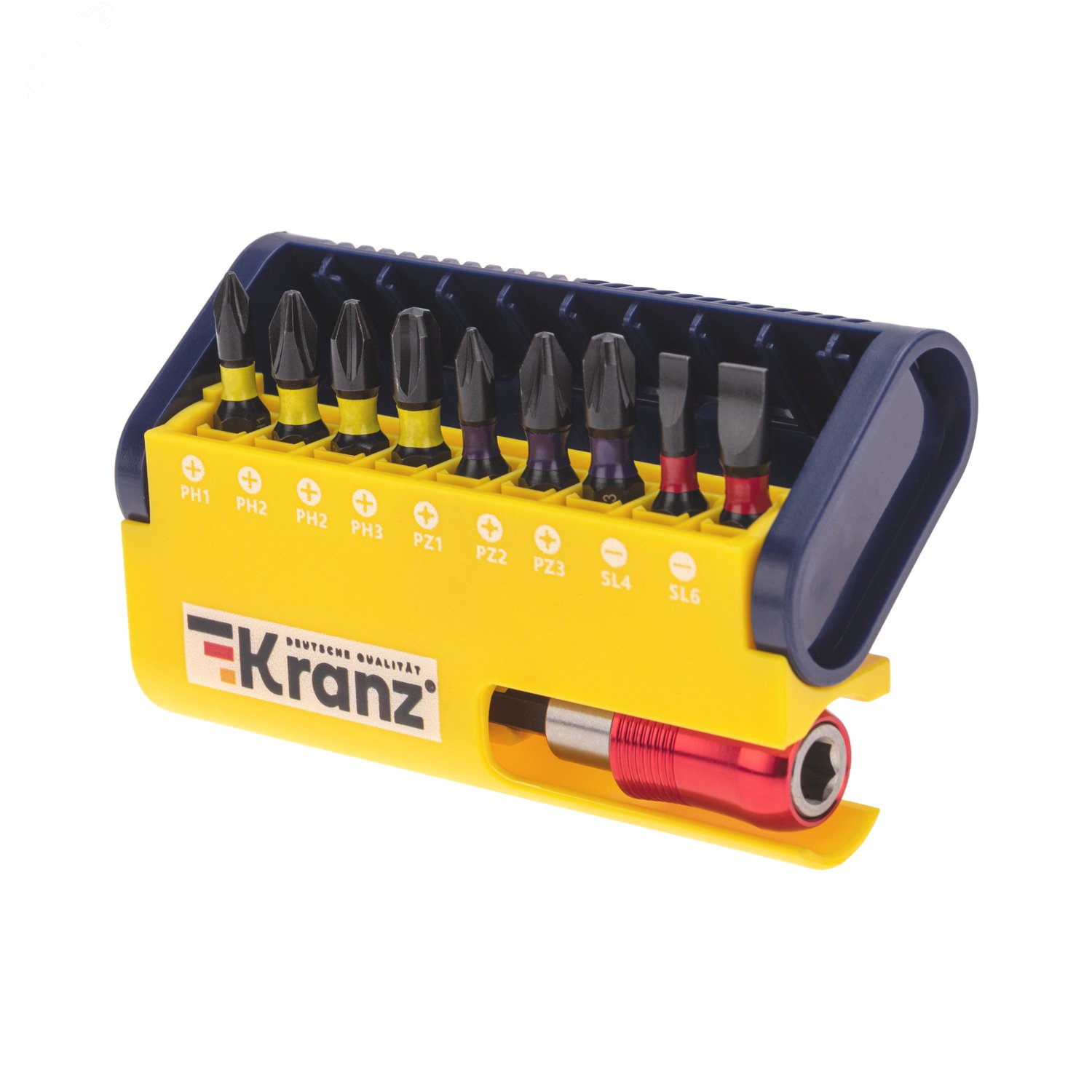 Изображение товара Набор бит с магнитным держателем и пластиковым кейсом 10 шт Kranz