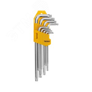 Набор ключей имбусовых Tamper-Torx 9 шт., ТТ10-ТТ50, закаленные, удлиненные, никель