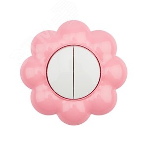 Выключатель двухклавишный KRANZ HAPPY Цветок скрытой установки, белый/розовый