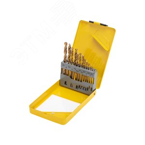 Изображение товара Набор сверл по металлу, 1,5-6,5 мм (через 0,5 мм, 3,2 мм, 4,8 мм), НSS, ТИТАН, цилиндрический хвостовик, металлический кейс, 13 шт. (наб.)