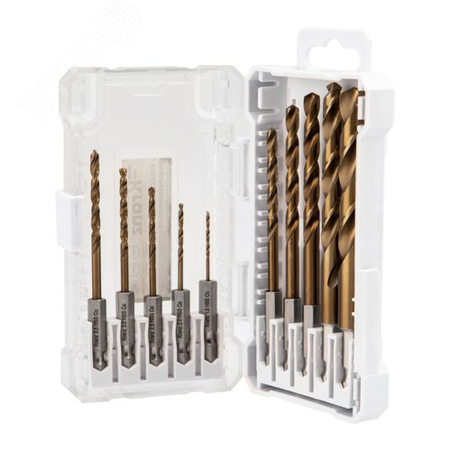 Изображение товара Набор сверл по металлу ''Кобальт'', 1,5-10 мм, Р6М5К5, шестигранный хвостовик (10 шт) (набор)