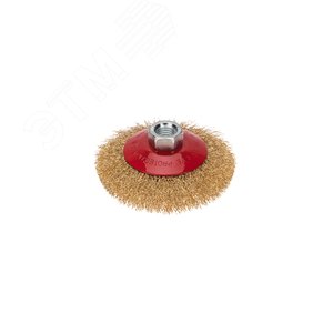 Изображение товара Щетка коническая для УШМ, витая латунированная проволока, 100мм, М14 (шт)