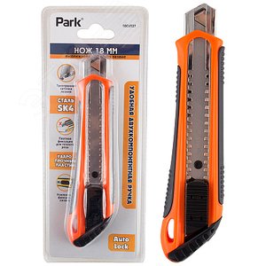 Изображение товара Нож технический 18CUT27 лезвие 18мм, метал.напр., 2-х комп.ручка, 3-х стор. заточка, сталь SK5 (шт)