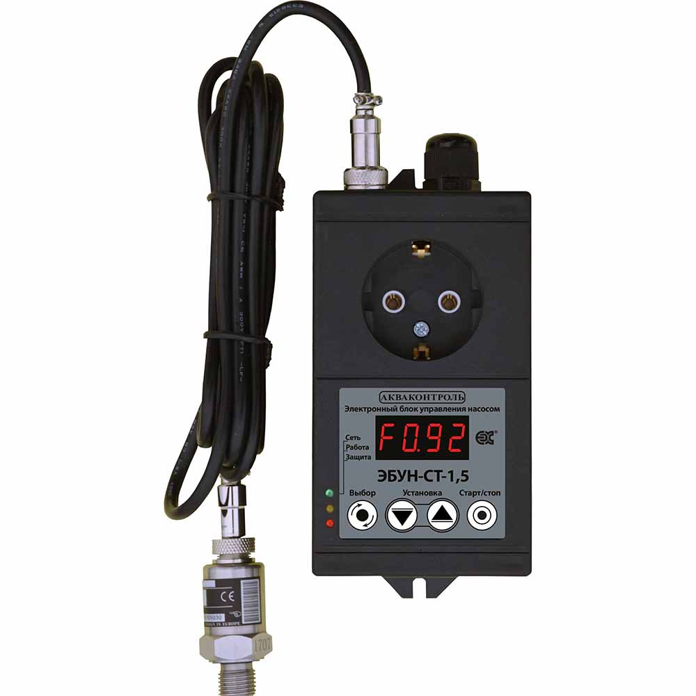 Электронный блок управления насосом (реле давления и устройство защиты насоса) с выносным датчиком давления 4-20 мА ЭБУН-СТ-1,5