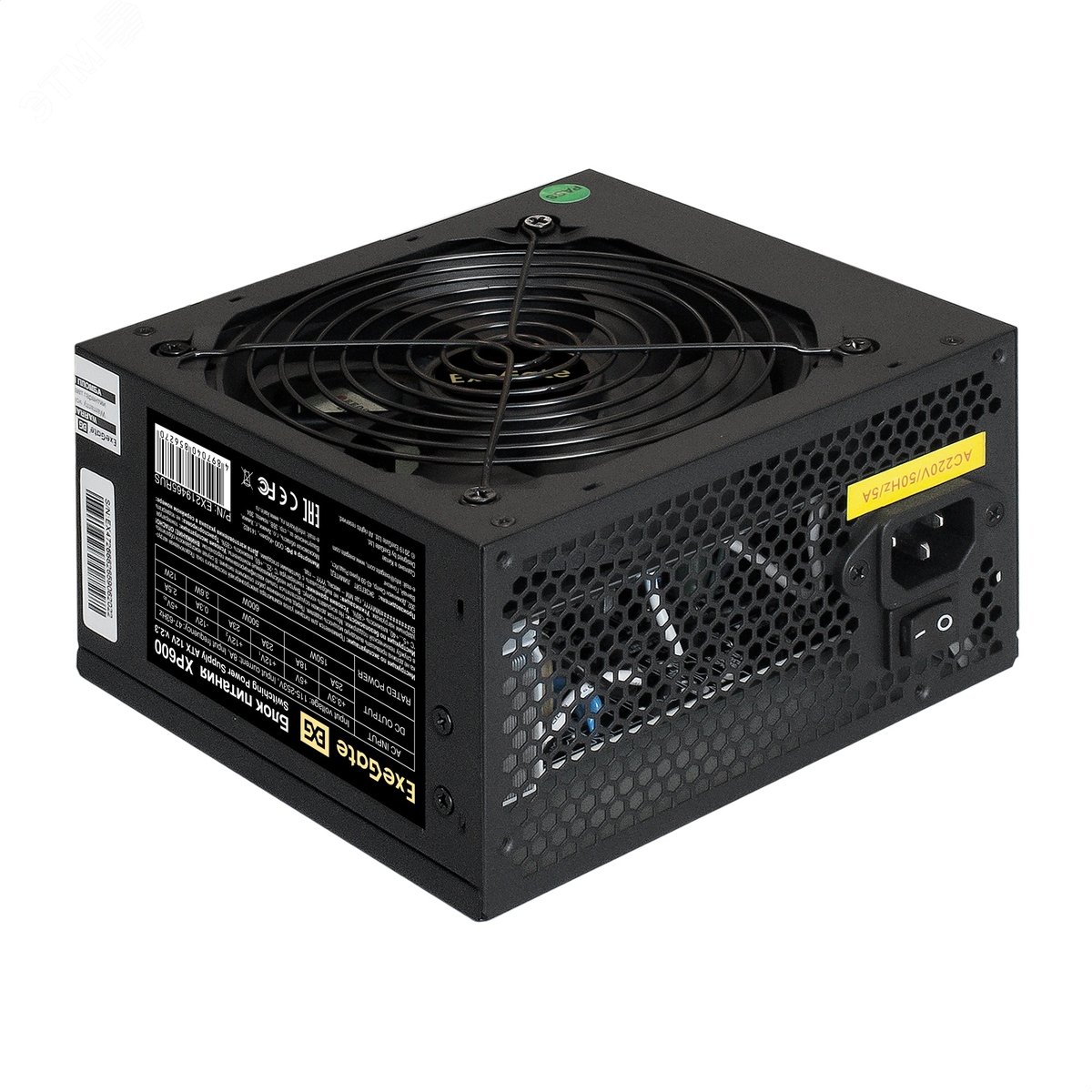 Изображение товара Блок питания 600W, ATX, fan 12 см, 24pin, (4+4)pin, PCI-E, 3xSATA, 2xIDE, черный (шт)