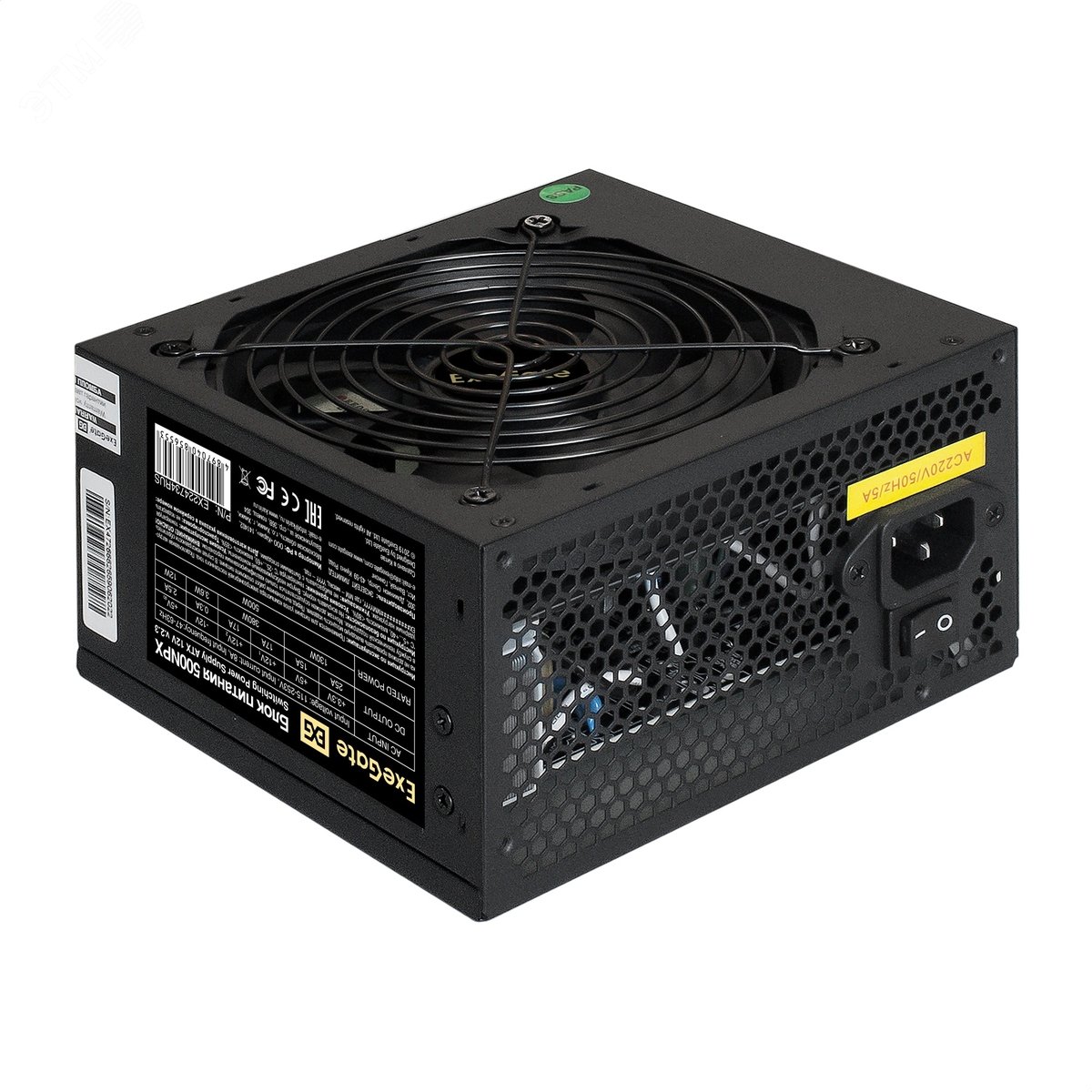 Изображение товара Блок питания 500W, ATX, fan 12 см, 24pin, 2x(4+4)pin, 2xPCI-E, 5xSATA, 3xIDE, черный (шт)