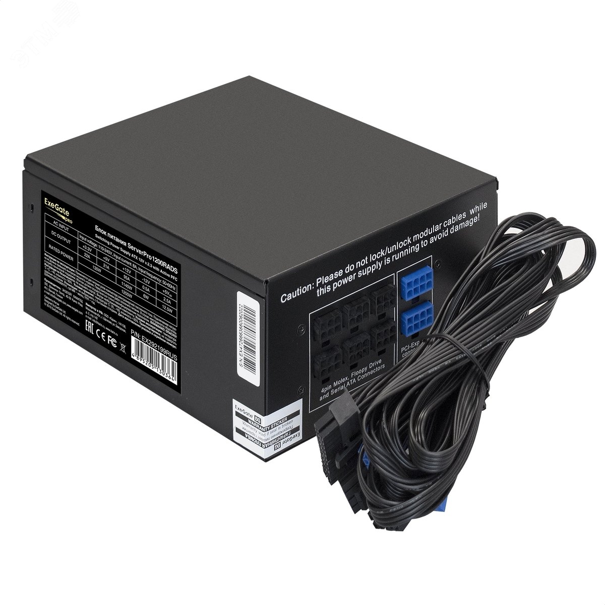 Изображение товара Серверный блок питания 1200W, ATX, APFC, 80 PLUS, 24pin, 2x(4+4)pin, 6xPCI-E, 8xSATA, 4xIDE, черный (шт)