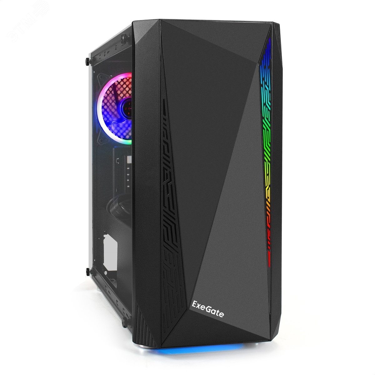 Изображение товара Корпус для ПК, Minitower, mATX, без БП, 2xUSB + 1xUSB 3.0, аудио, чёрный, 1 RGB-вент 12 см, стекло (шт)