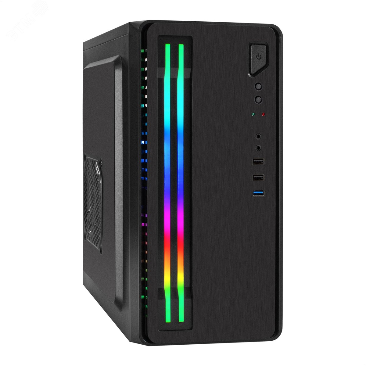 Изображение товара Корпус для ПК, Minitower, mATX, без БП, 2xUSB + 1xUSB 3.0, аудио, чёрный, 2 RGB-подсветки (шт)