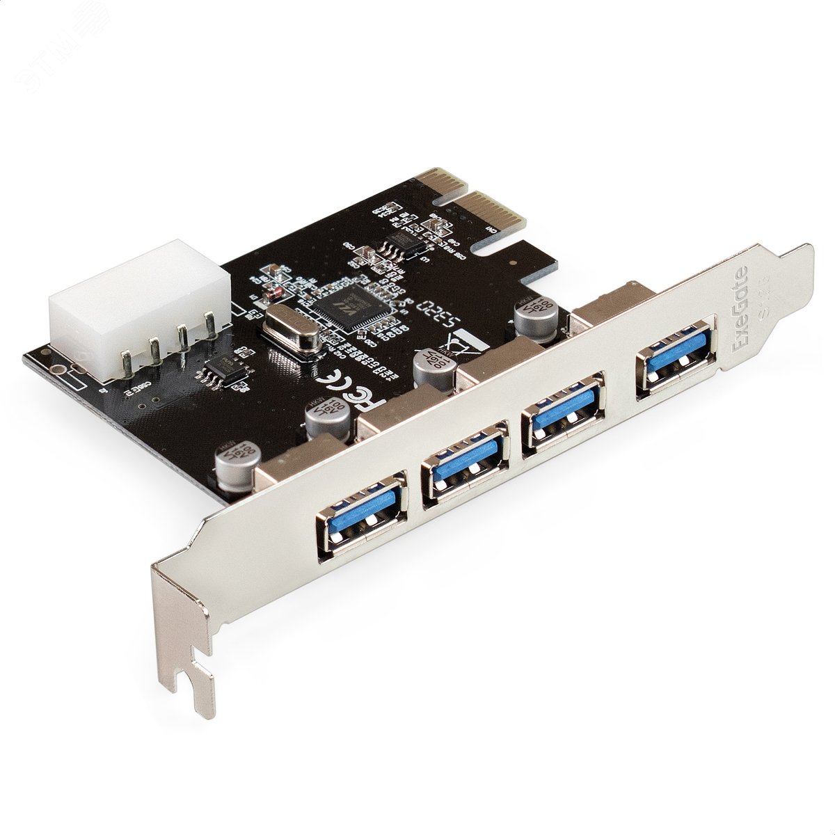 Изображение товара Контроллер USB 3.0 ExeGate EXE-314 v2.0 PCI-E x1 с 4 портами и доп. питанием Изображение товара Контроллер USB 3.0 ExeGate EXE-314 v2.0 PCI-E x1 с 4 портами и доп. питанием