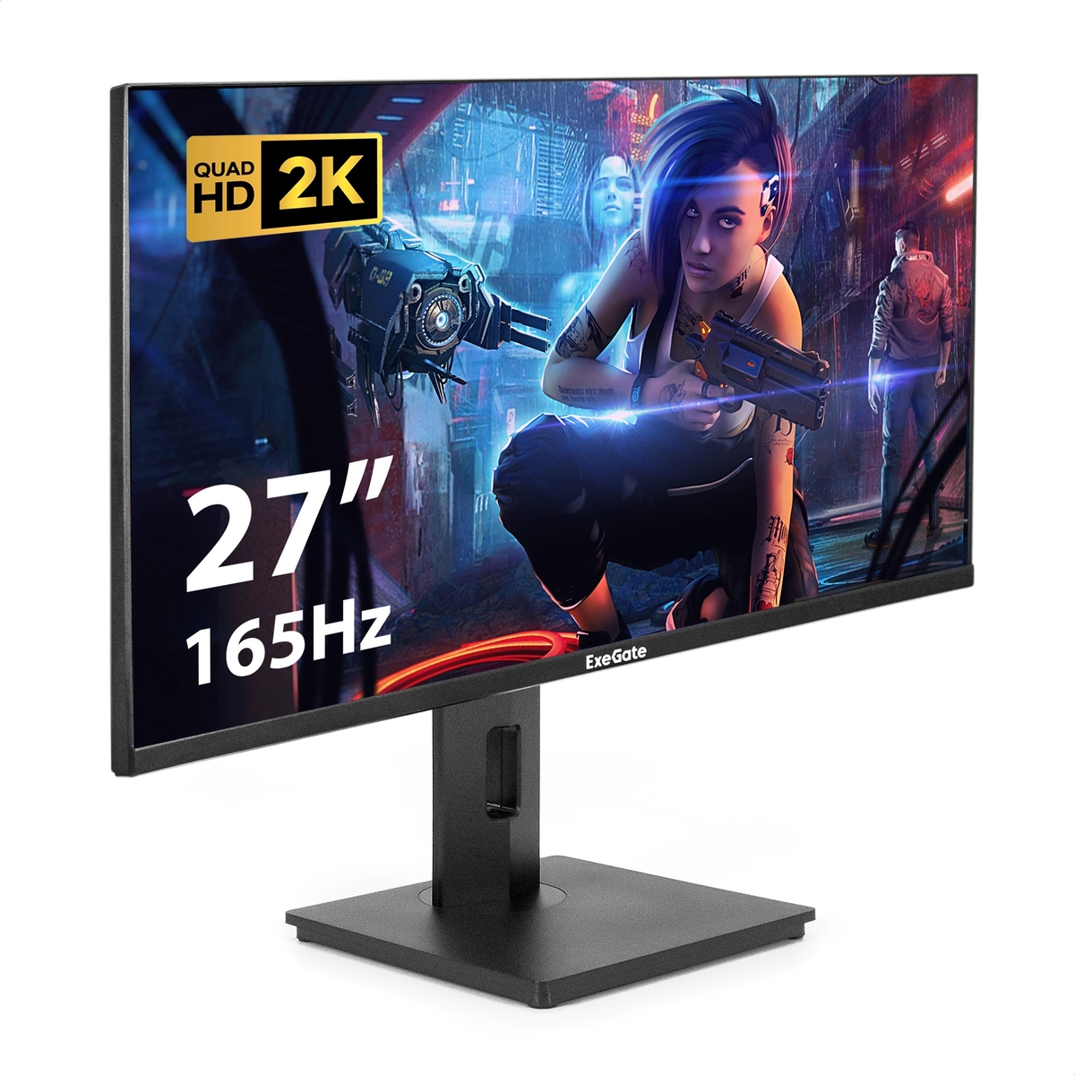 Монитор для ПК игровой 27'' WQHD Combat EG2707A, IPS LED Grade A+, 2560x1440, 165Гц,WQHD, 400cd/m2, 1000:1, 1ms, Speakers, 2xHDMI2.0, DP, USB, audio-out, каб. HDMI 1.5м, VESA, рег. выс., пов. экр. на 90 град, черный
