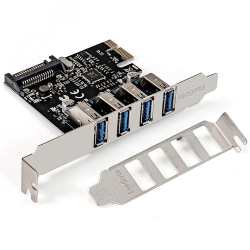 Изображение товара Контроллер EXE-314, PCI-E x1 v2.0, 4 внешних USB 3.0, разъём доп. питания SATA 15 pin, чипсет VIA Labs VL805 (шт)