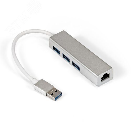 Изображение товара Кабель-адаптер EXE-77U3T-45, USB 3.0 --> 3 x USB 3.0 + RJ-45 UTP, скорость до 1000 Мбит/с, чипсет RTL8153, алюминиевый корпус, серебристый (шт)