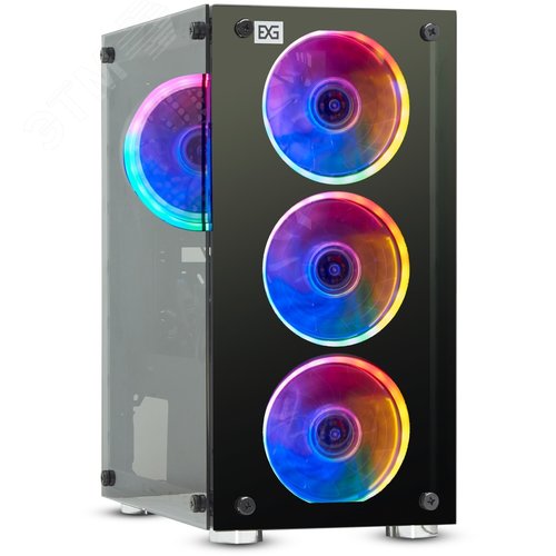 Изображение товара Корпус для ПК, Minitower, mATX, без БП, 2xUSB + 1xUSB 3.0, аудио, чёрный, 4 RGB-вент 12 см, стекло (шт)