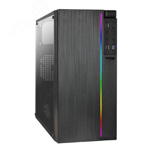 Изображение товара Корпус для ПК, Minitower, mATX, БП 400W, с окном, 2xUSB + 1xUSB 3.0, HD Audio, чёрный, RGB-подсветка (шт)