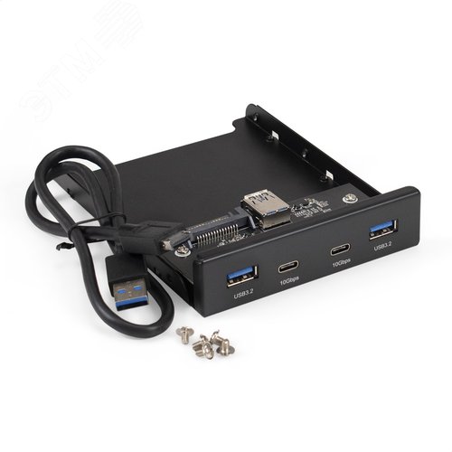 Изображение товара Планка USB для передней панели U3H-622, 3,5'', 2 x USB Type-A + 2 x USB Type-C (USB 3.2 Gen 2, 10 Гбит/с), металл, чёрный, подключение к материнской плате (шт)