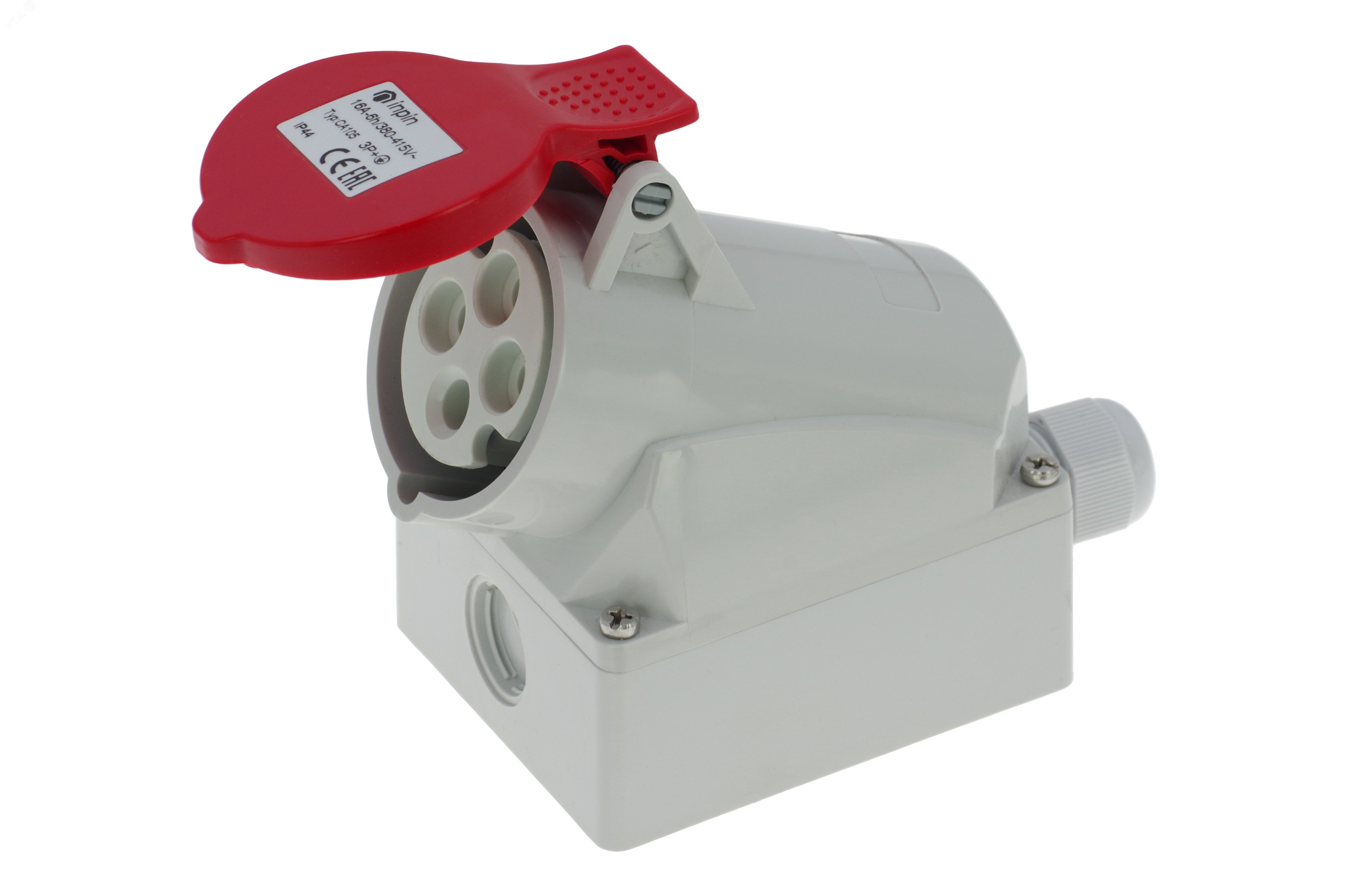 Изображение товара Розетка силовая настенная 16A 400V IP44 INPIN CA105 красный