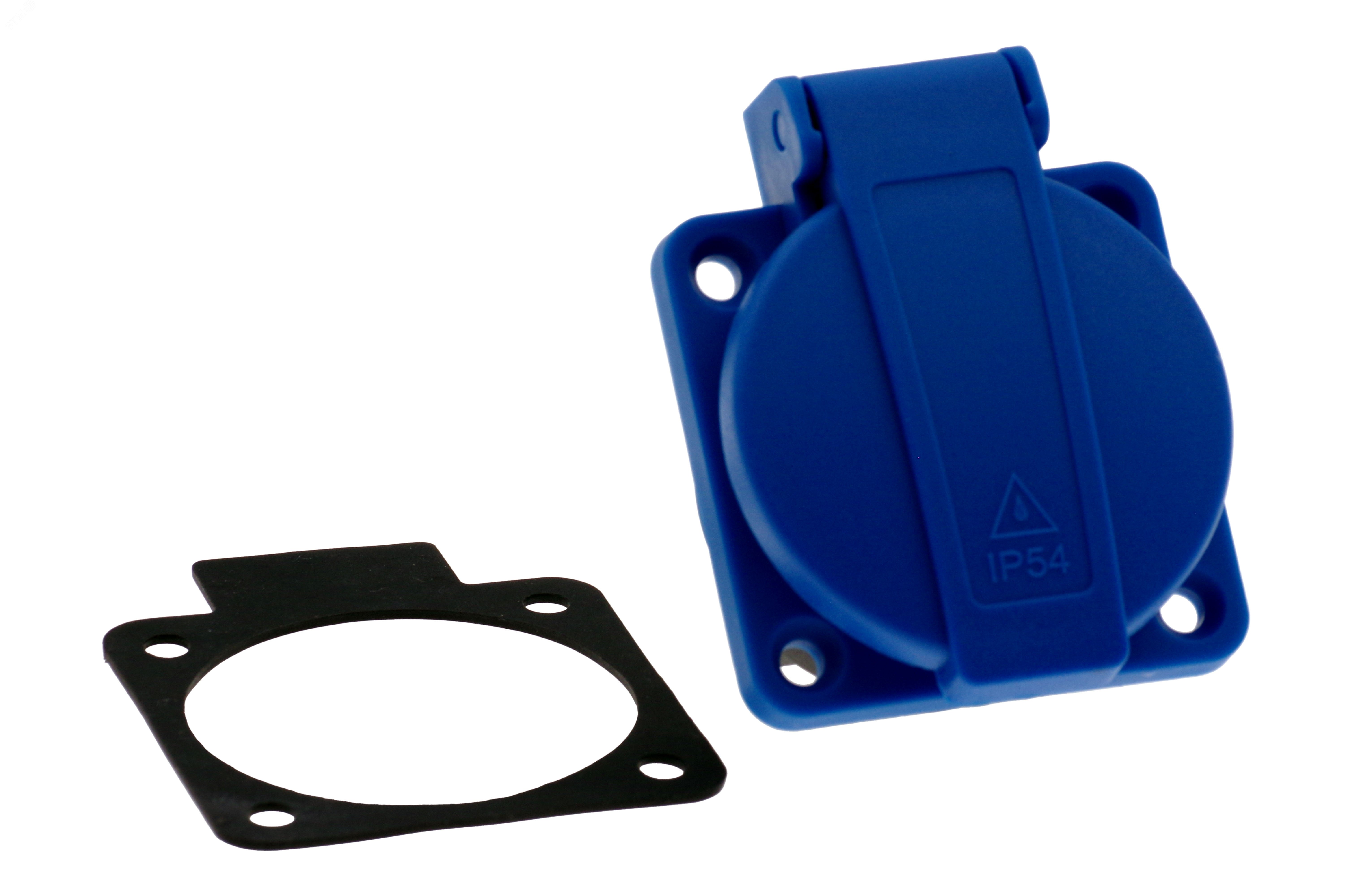 Изображение товара Встроенная розетка 16A/250V/2P+E/IP54 сзади подключение синяя INPIN