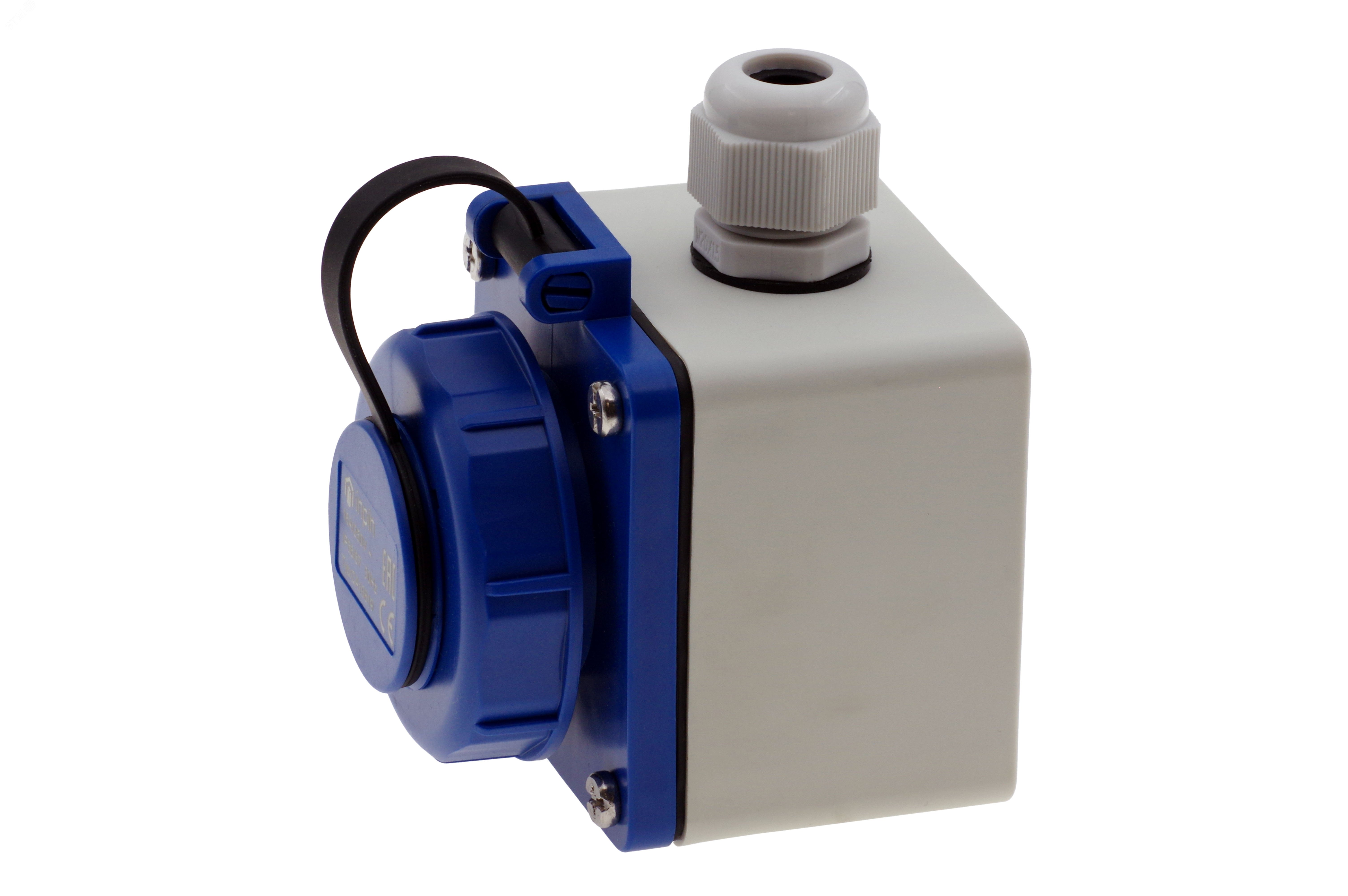 Изображение товара Розетка настенная 16А 250V IP66/67 с квадратной коробкой и заземлением INPIN