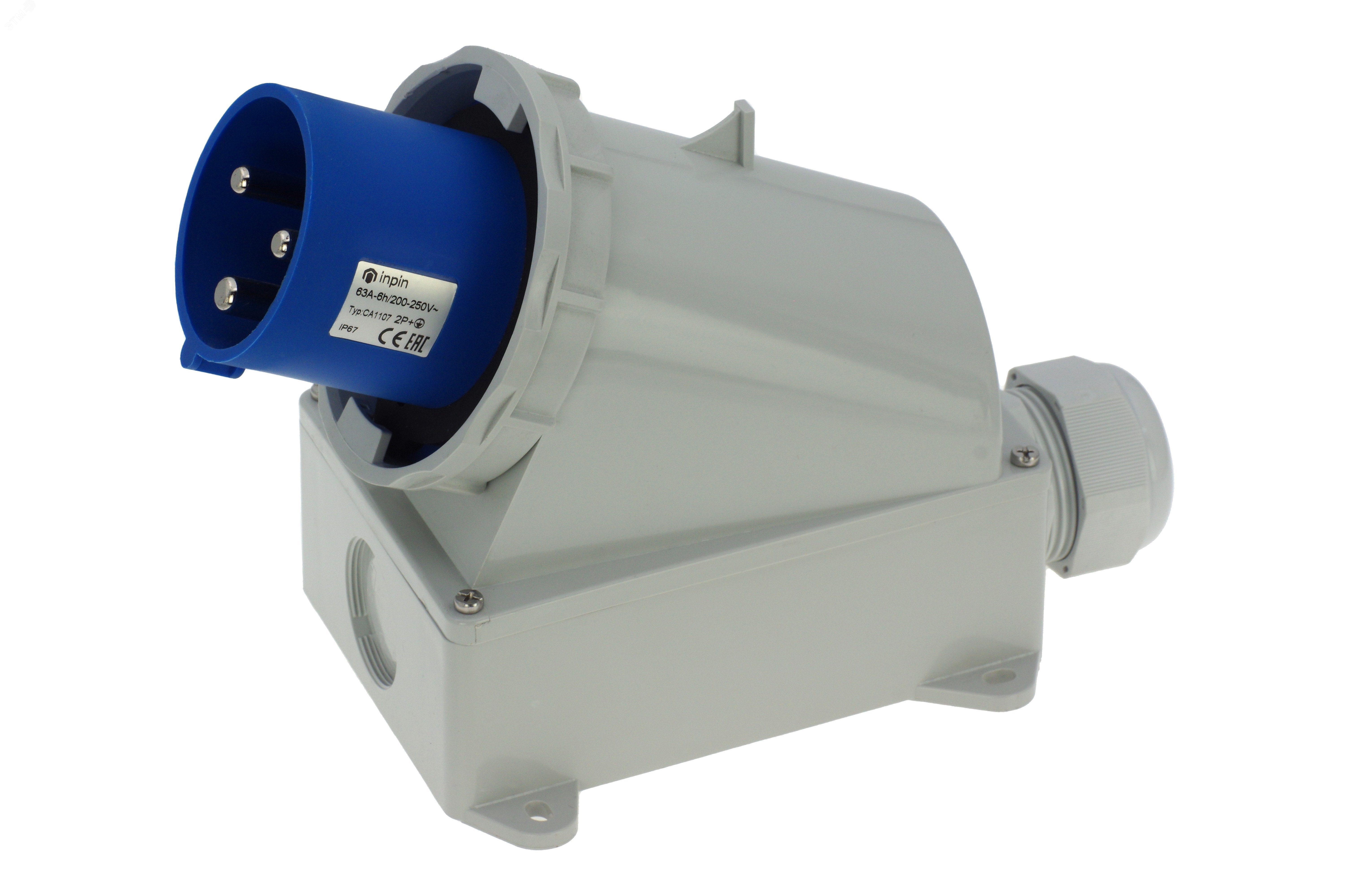 Изображение товара Вилка настенная силовая 63A/230V/1P+N+E/IP67 INPIN CN