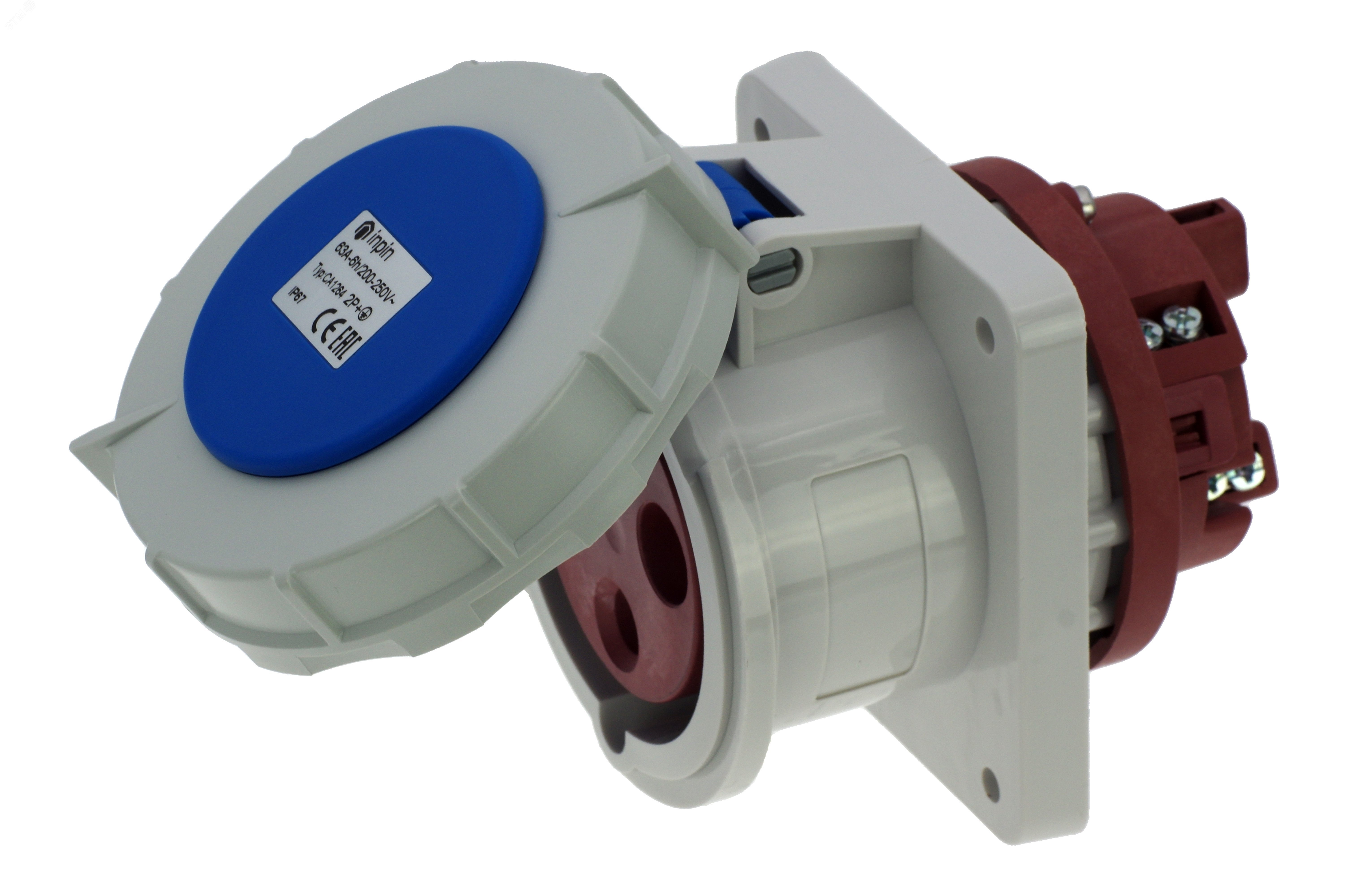 Изображение товара Розетка встраиваемая 63А/230V/1P+N+E/IP67, фланец 100x107, INPIN