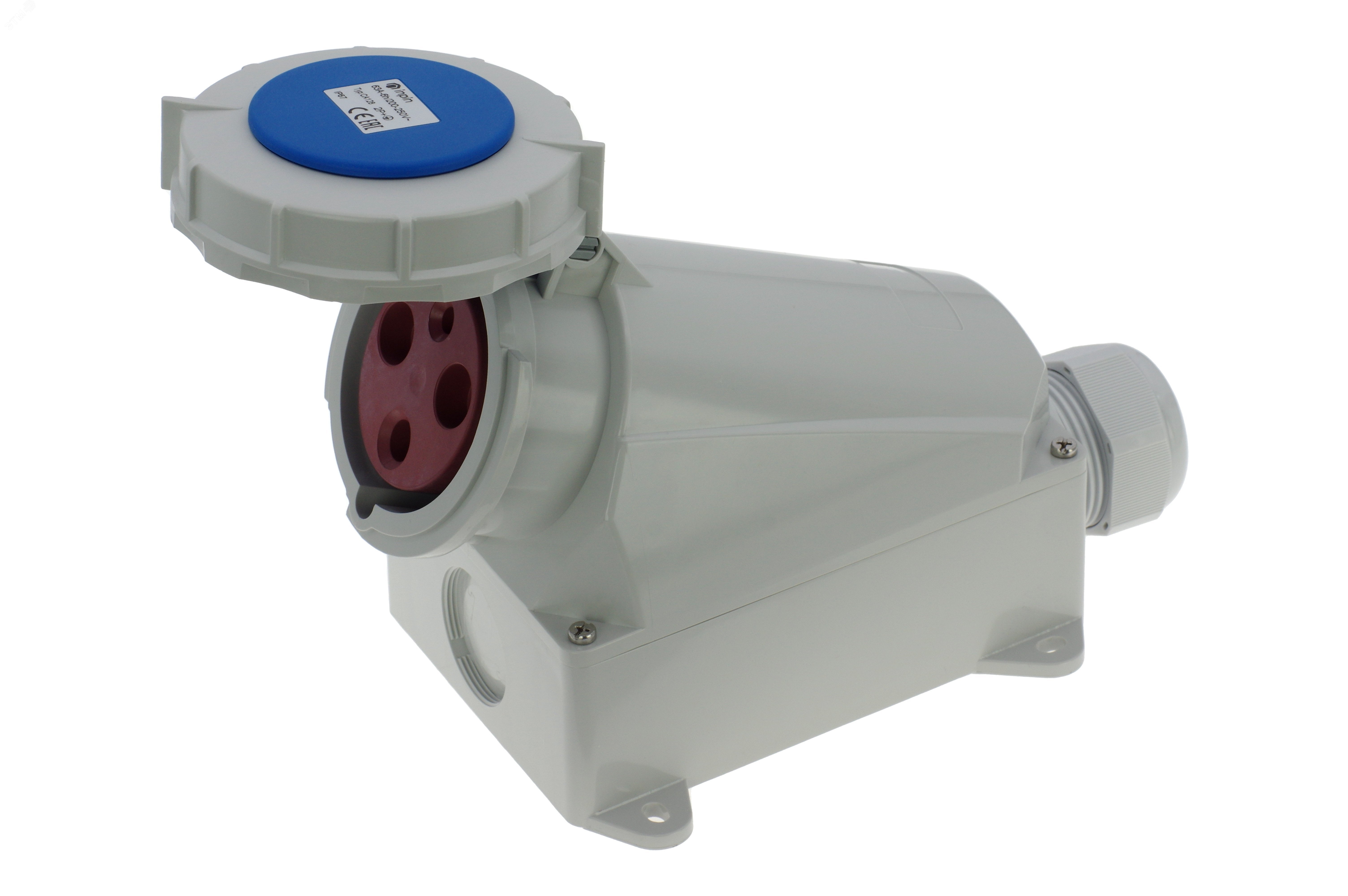 Изображение товара Розетка силовая настенная INPIN 63A/230V/IP67 винтовые контакты синяя