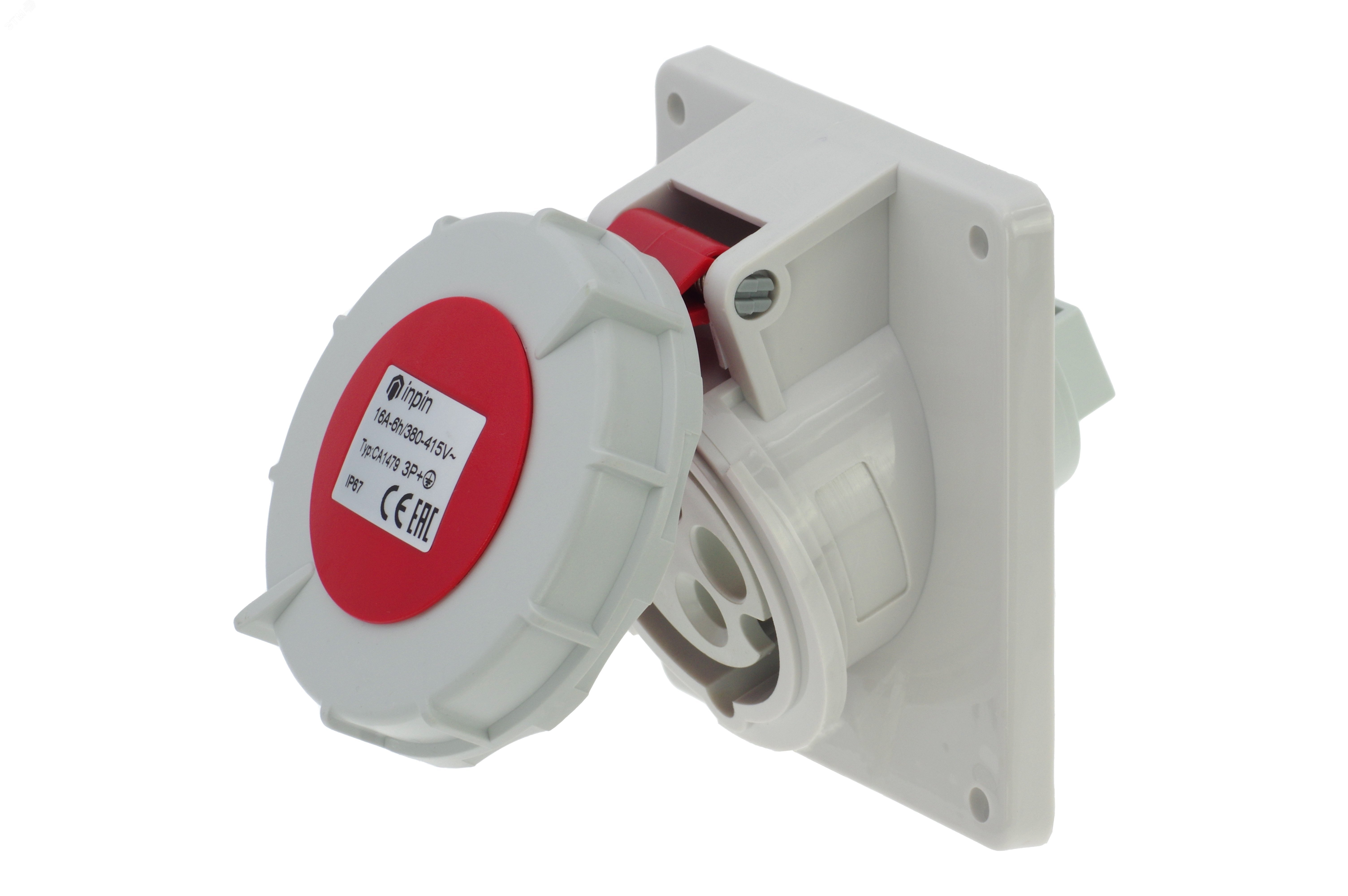 Изображение товара Розетка встраиваемая наклонная 16A 400V IP67 фланец 92x100 INPIN