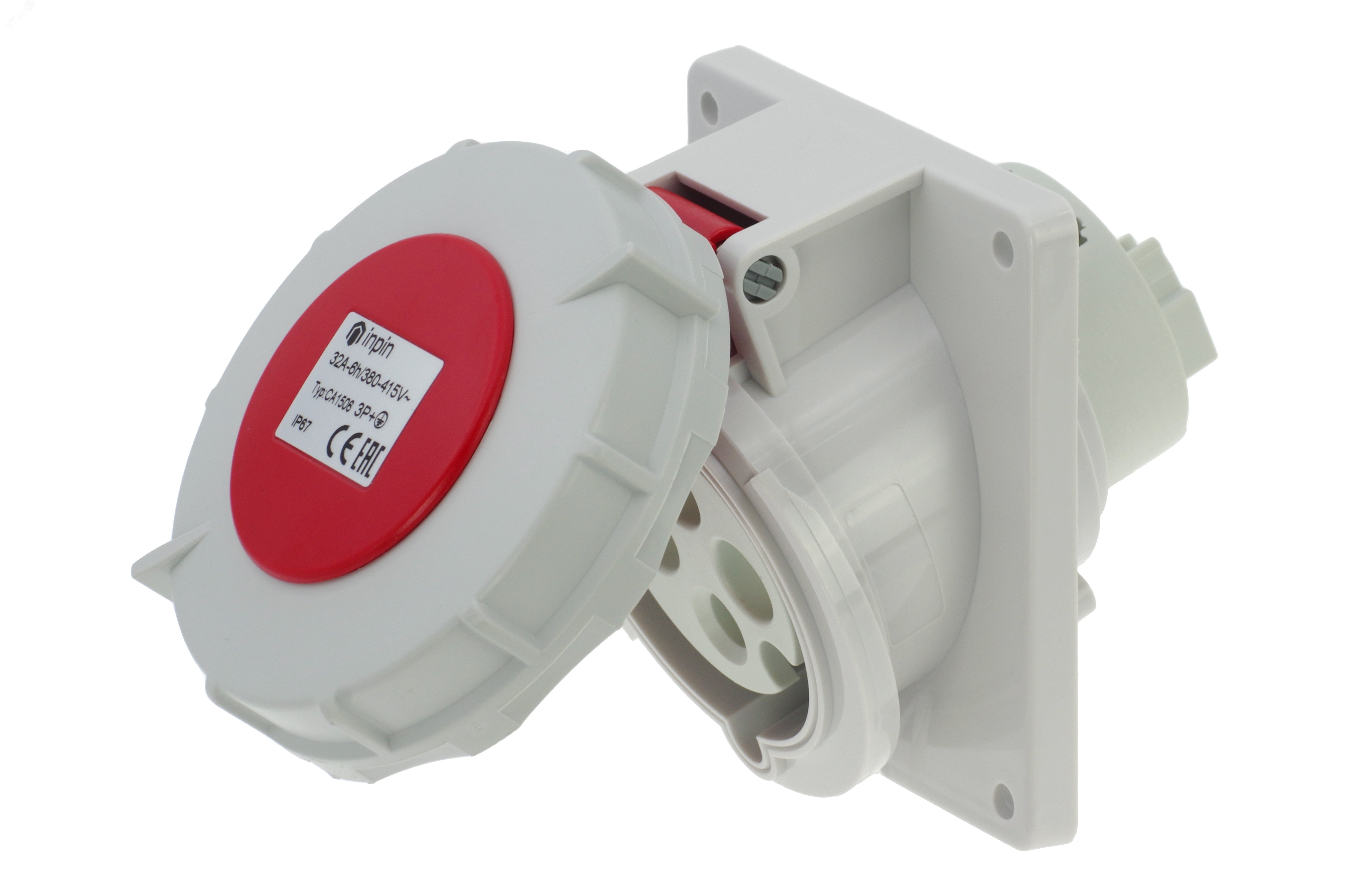 Изображение товара Встраиваемая наклонная розетка 32A 400V IP67 фланец 92x100 INPIN CA1506