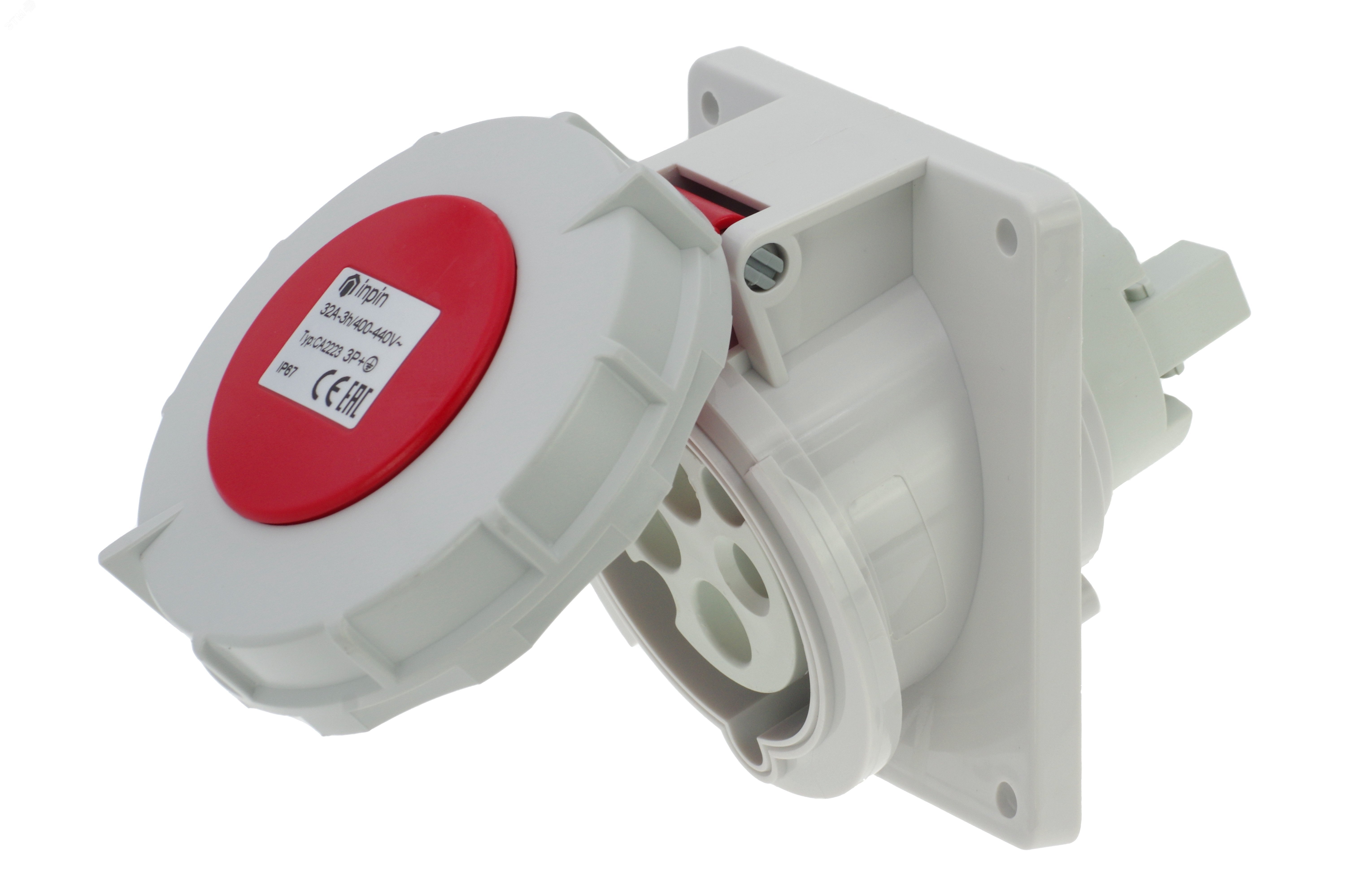 Изображение товара Розетка встраиваемая наклонная контейнерная 32A 400V IP67 никель INPIN