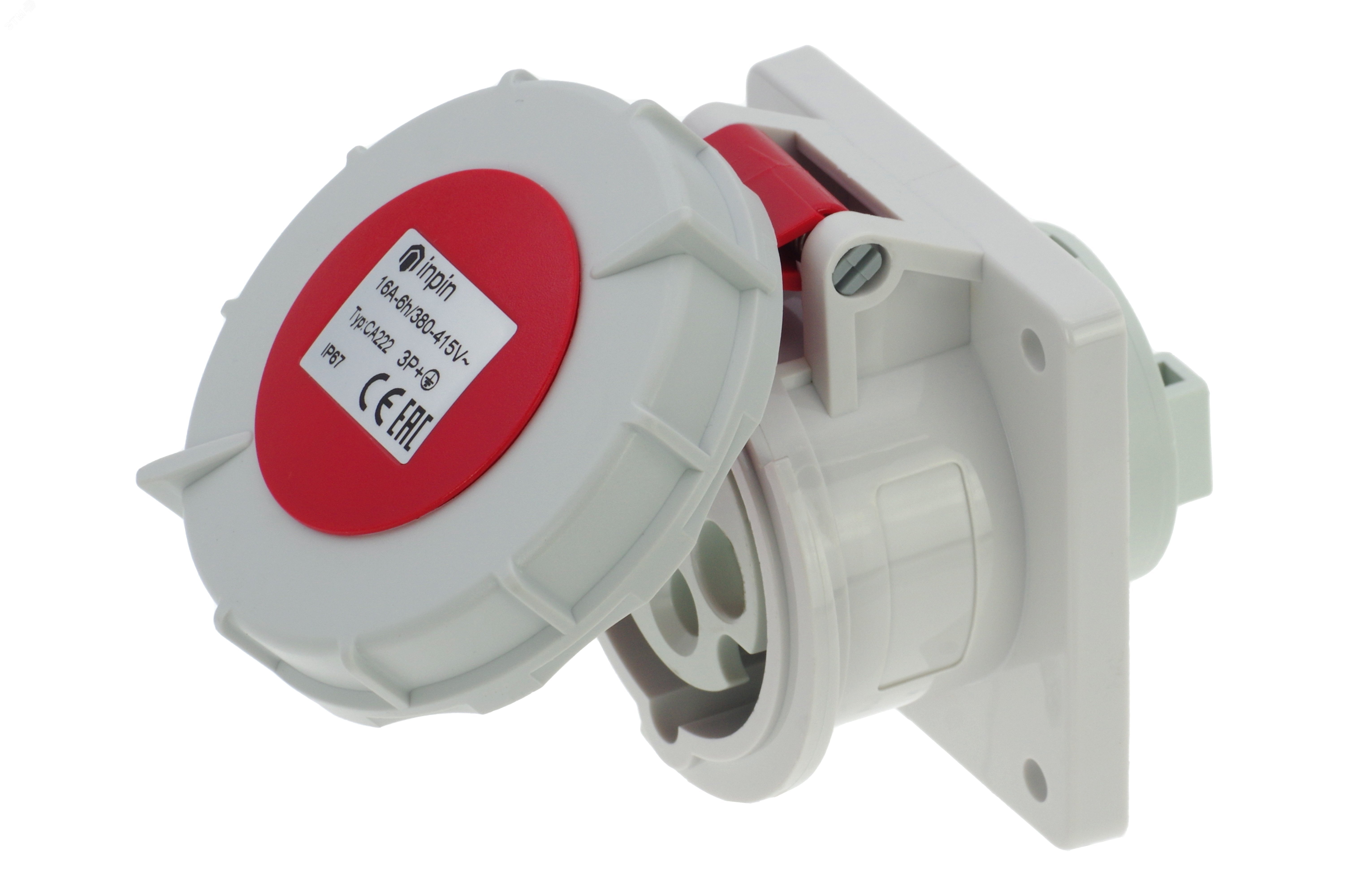 Изображение товара Встраиваемая силовая розетка IP67 16A 400V 3P+E фланец 75x75 INPIN CA222