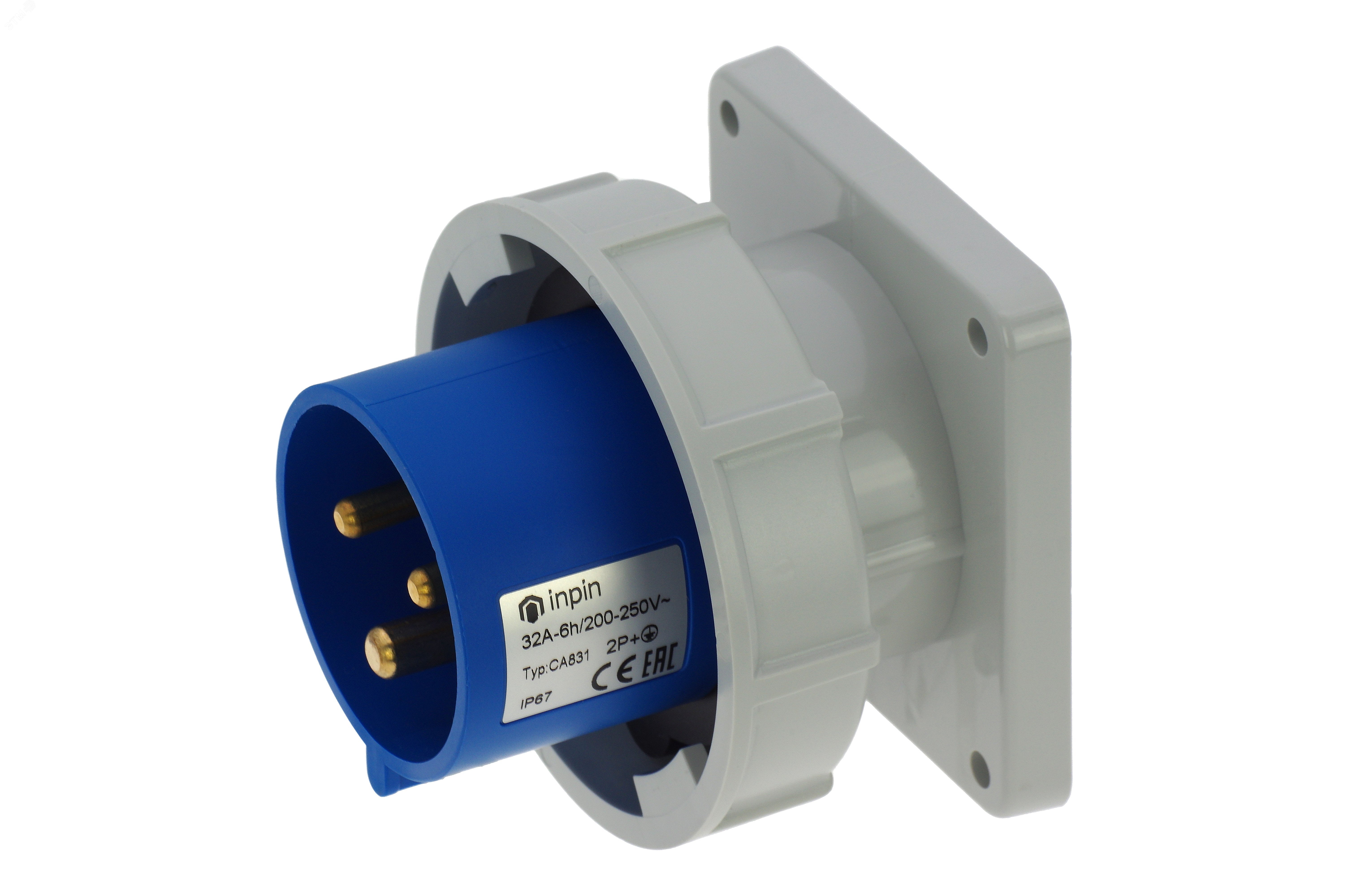 Изображение товара Вилка встраиваемая 32A/230V/1P+N+E/IP67 фланец 86x86 INPIN