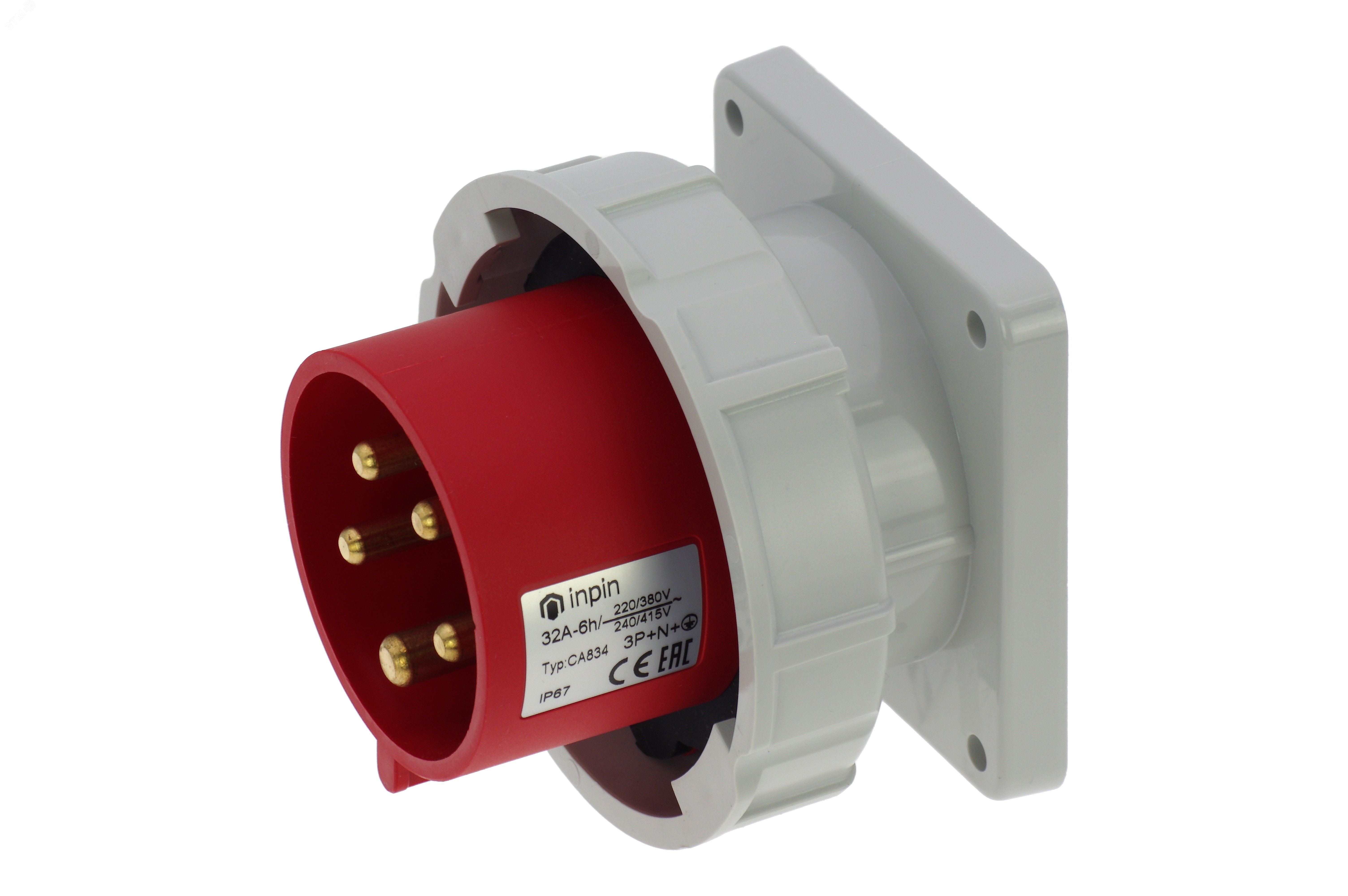 Изображение товара Вилка встраиваемая 32A/400V/3P+N+E/IP67, фланец 86x86