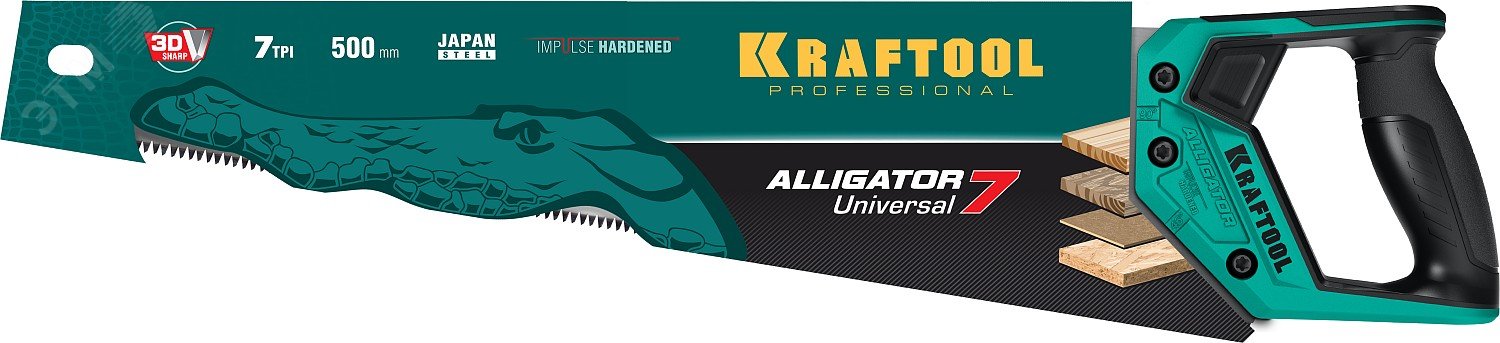 Ножовка универсальная ''Alligator Universal 7'', 500 мм, 7 TPI 3D зуб 15004-50_z01 KRAFTOOL - превью 2