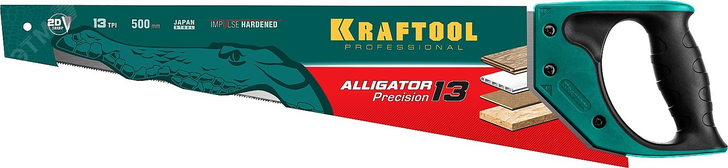 Ножовка для точного реза ''Alligator Precision 13'' 500 мм, 13 TPI универсальный зуб, 15225-50 KRAFTOOL - превью 2