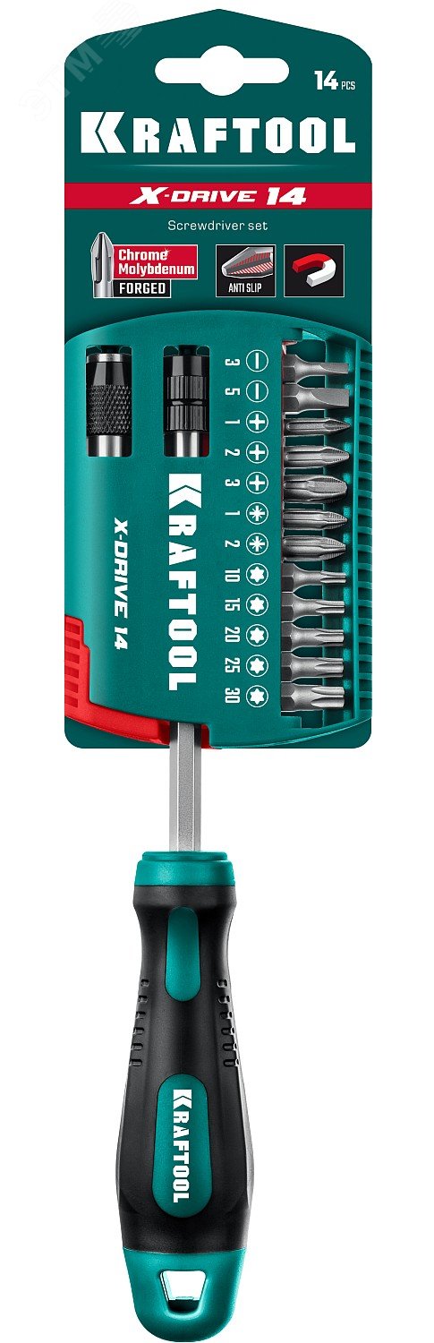 Изображение товара Набор отвертка-битодержатель с насадками 14 шт KRAFTOOL X-Drive