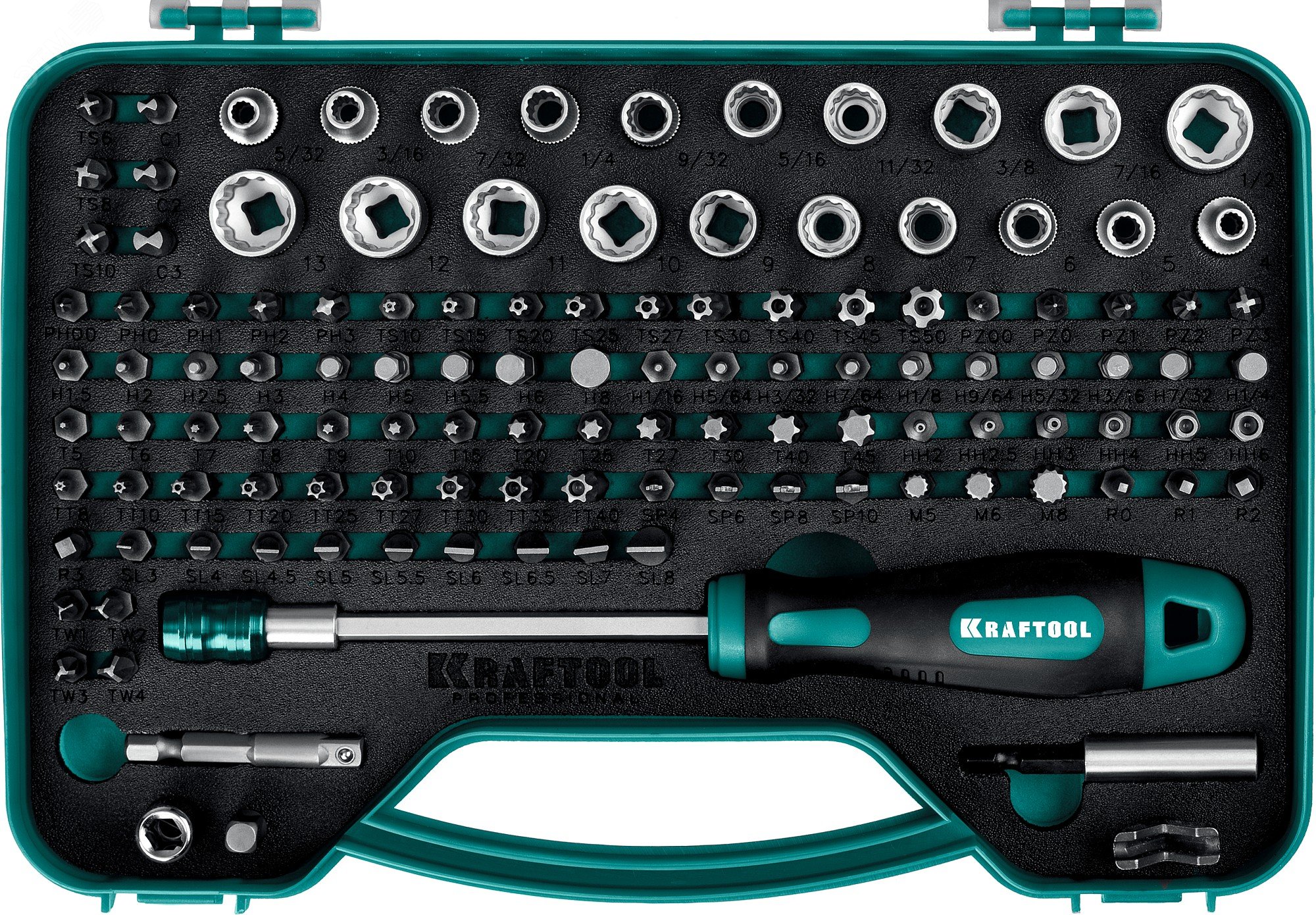 Изображение товара Набор отвертка-битодержатель с насадками KRAFTOOL X-drive-122 122 шт