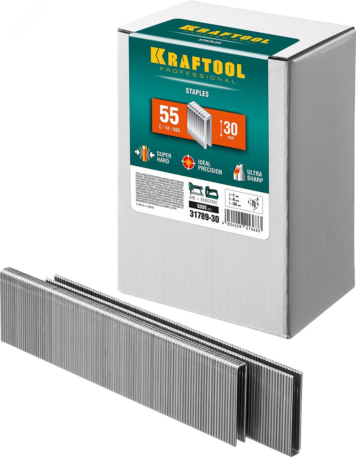 Скобы для степлера узкие 30 мм тип 55 5000 шт артикул 31789-30 KRAFTOOL ...