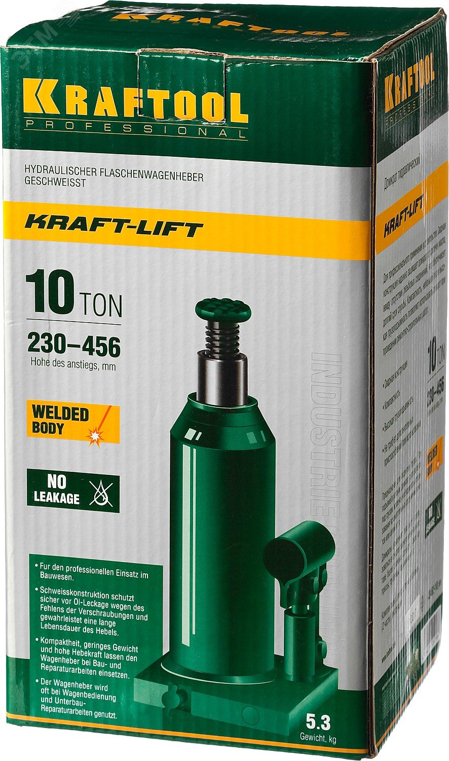 Гидравлический бутылочный домкрат KRAFT-LIFT 10т 230-460мм 43462-10_z01 KRAFTOOL - превью 2